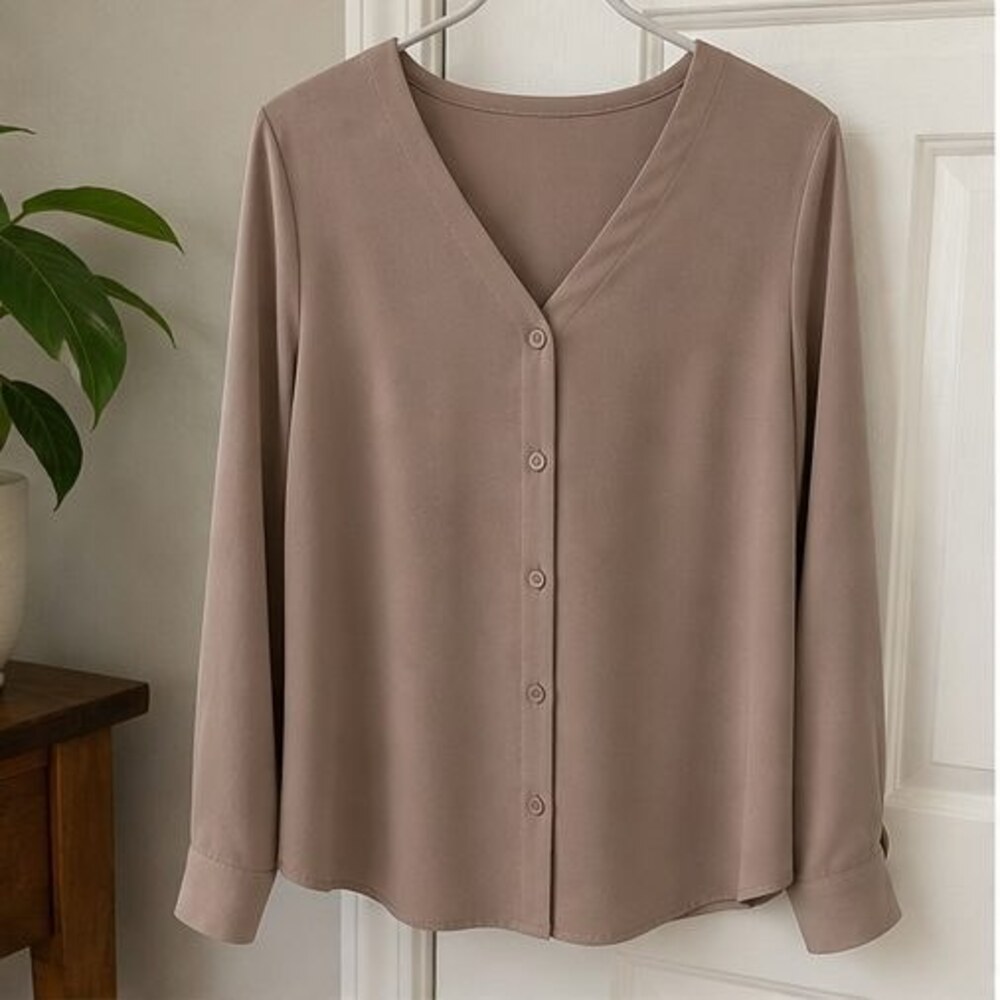 Taupe Button Blouse